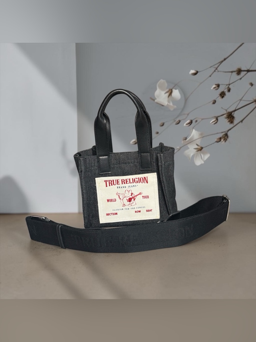 🖤TRUE RELIGION🖤Black Denim Mini Tote Bag with Adjustable Strap/NWOT